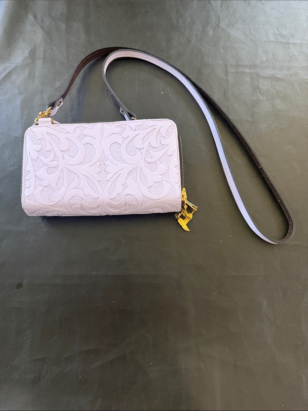 Lilac Embossed Crossbody Wallet with Detachable Strap